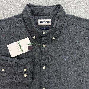 Barbour Shirt Men Small S Grey Tainsbury Fleck Twill Tailored Fit Button Up Polo